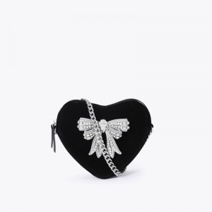 Kurt Geiger London Kensington Heart Bow Women's Crossbody Bags Black White | Malaysia ZO83-395