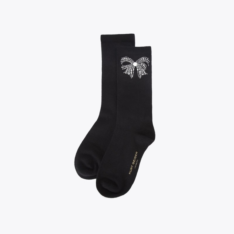 Kurt Geiger London Belgravia Bow Women\'s Socks Black | Malaysia IT45-153