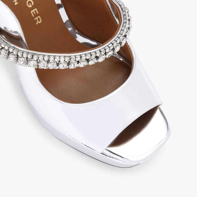 Kurt Geiger London Duke Platform Peep Toe Women's Sandals Silver | Malaysia EE09-238