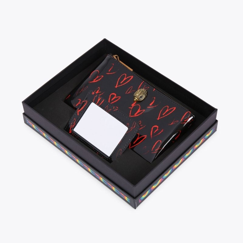 Kurt Geiger London Eagle Pouch Gift Set Women's Wallets Black Red | Malaysia MK66-653