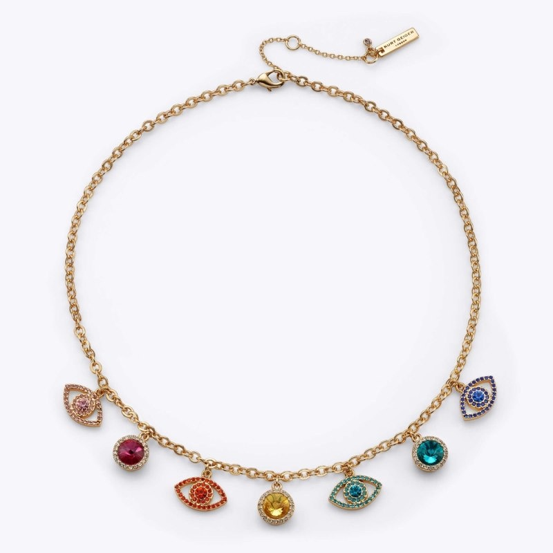 Kurt Geiger London Eye Crystal Necklace Women\'s Jewelry Gold | Malaysia GE07-110