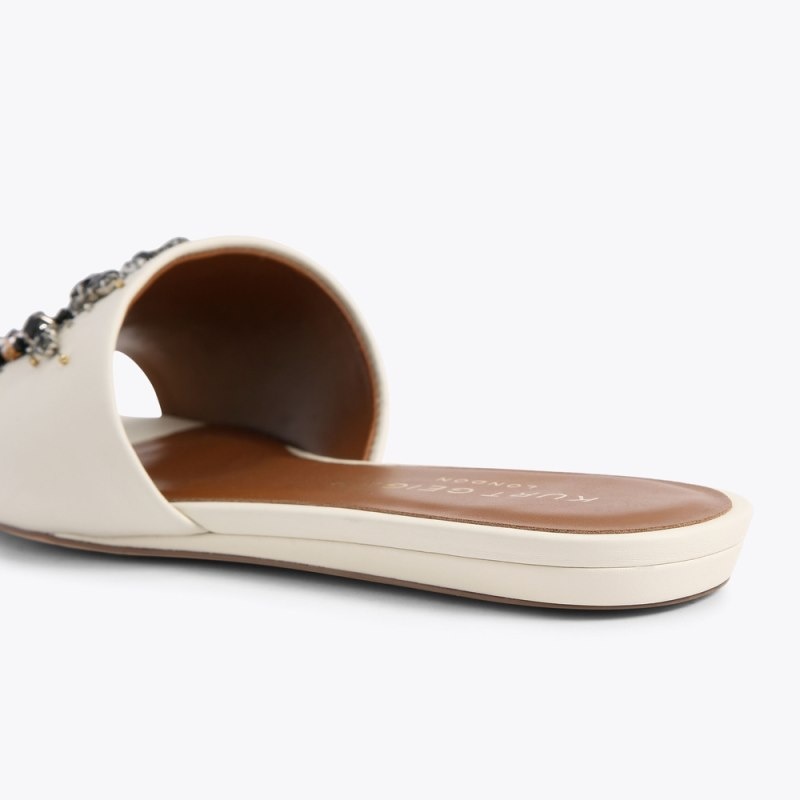 Kurt Geiger London Eye Sandal Women's Flat Shoes Bone | Malaysia XG65-938
