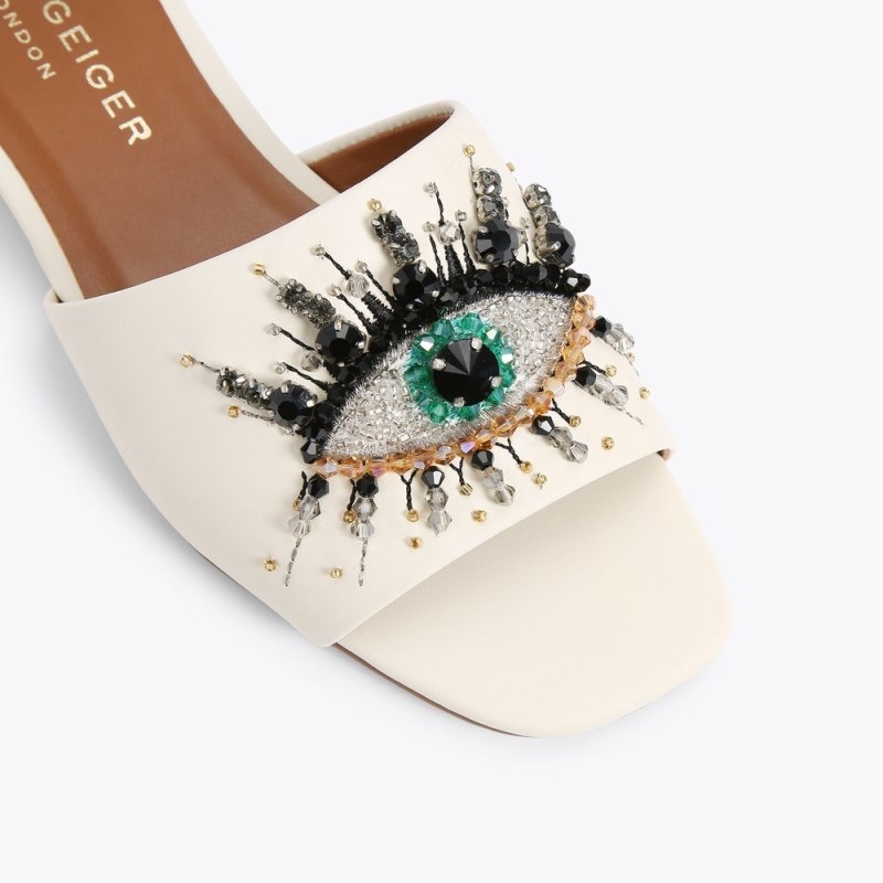 Kurt Geiger London Eye Sandal Women's Flat Shoes Bone | Malaysia XG65-938