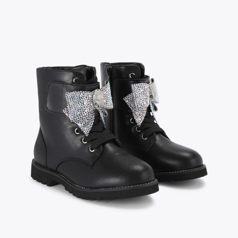 Kurt Geiger London Kensington Bow Boot Kids Shoes Black | Malaysia RQ87-672