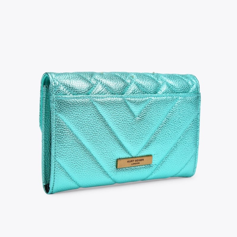 Kurt Geiger London Kensington Chain Eye Women's Wallets Turquoise | Malaysia JP40-649