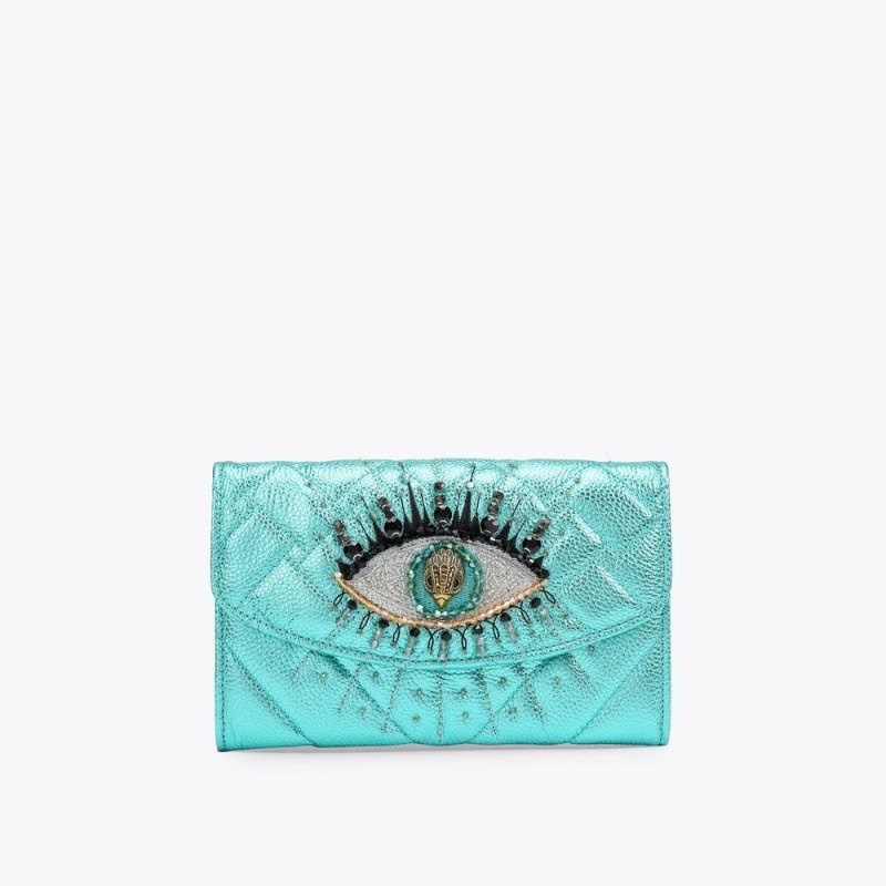 Kurt Geiger London Kensington Chain Eye Women\'s Wallets Turquoise | Malaysia JP40-649