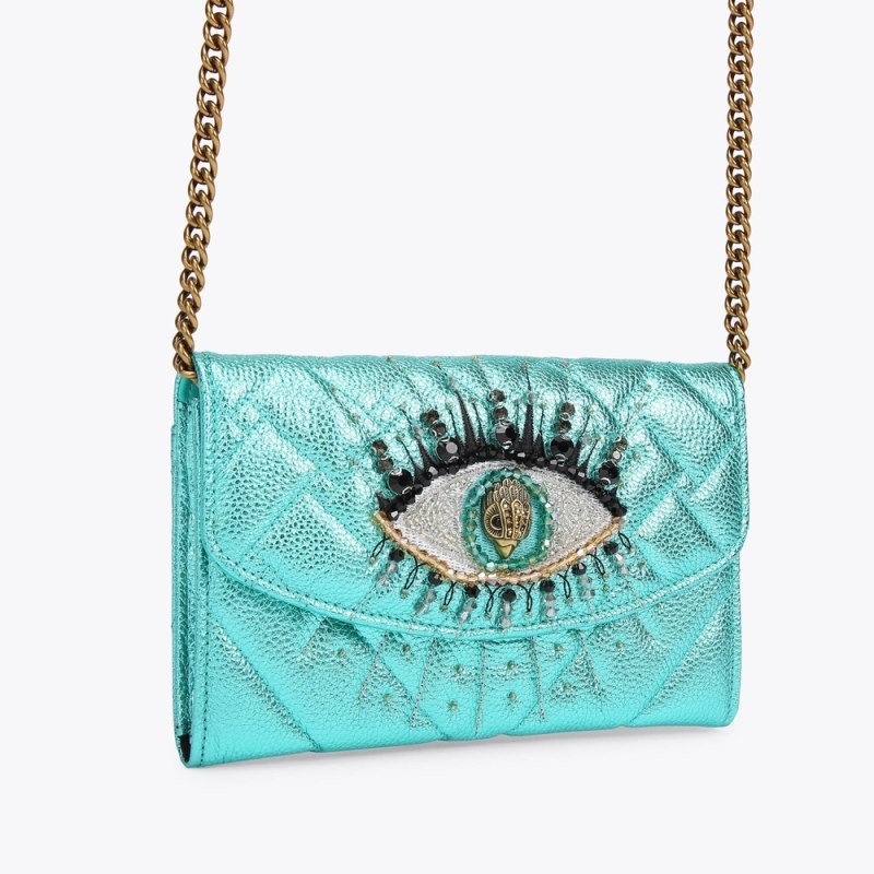 Kurt Geiger London Kensington Chain Wallet Eye Women's Crossbody Bags Turquoise | Malaysia QP08-059