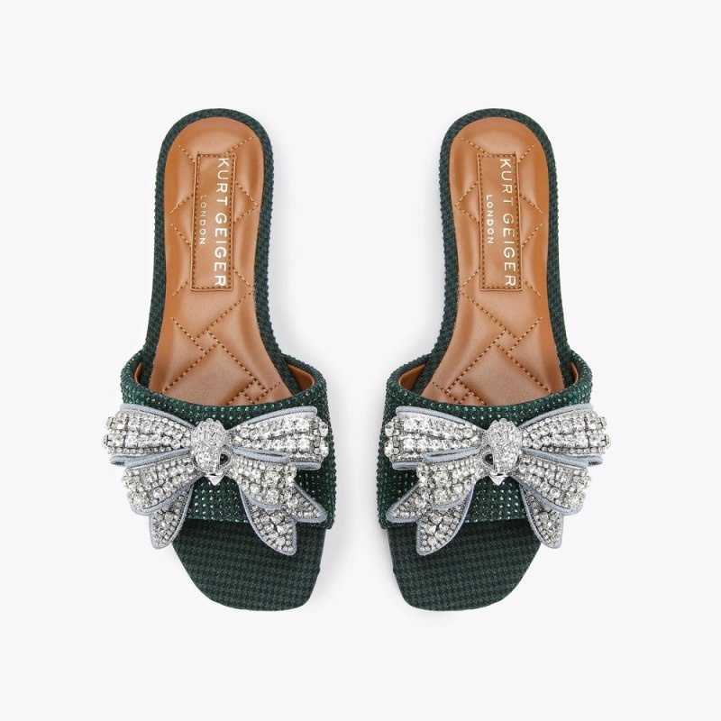 Kurt Geiger London Kensington Bow Flat Women's Sandals Dark Green | Malaysia CY54-570