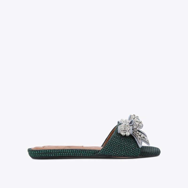 Kurt Geiger London Kensington Bow Sandal Women\'s Flat Shoes Dark Green | Malaysia AU59-463