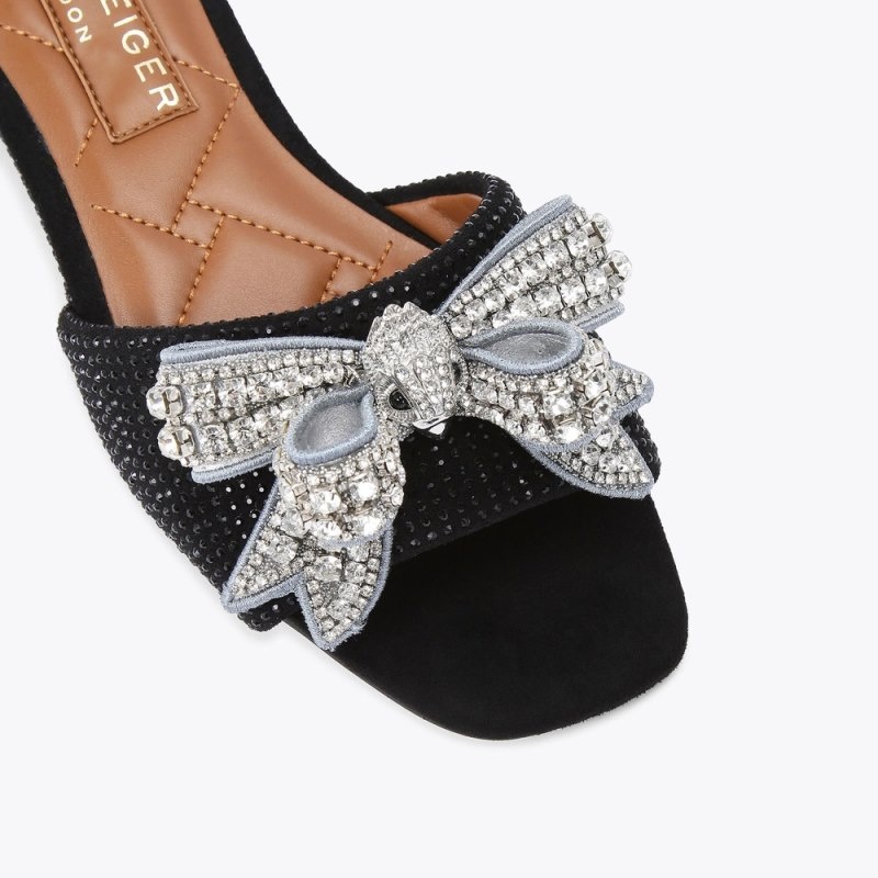 Kurt Geiger London Kensington Bow Sandal Women's Flat Shoes Black | Malaysia NW42-601