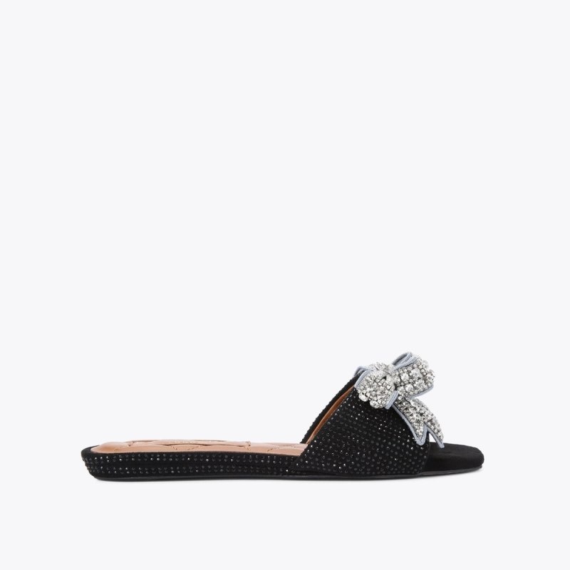 Kurt Geiger London Kensington Bow Sandal Women\'s Flat Shoes Black | Malaysia NW42-601
