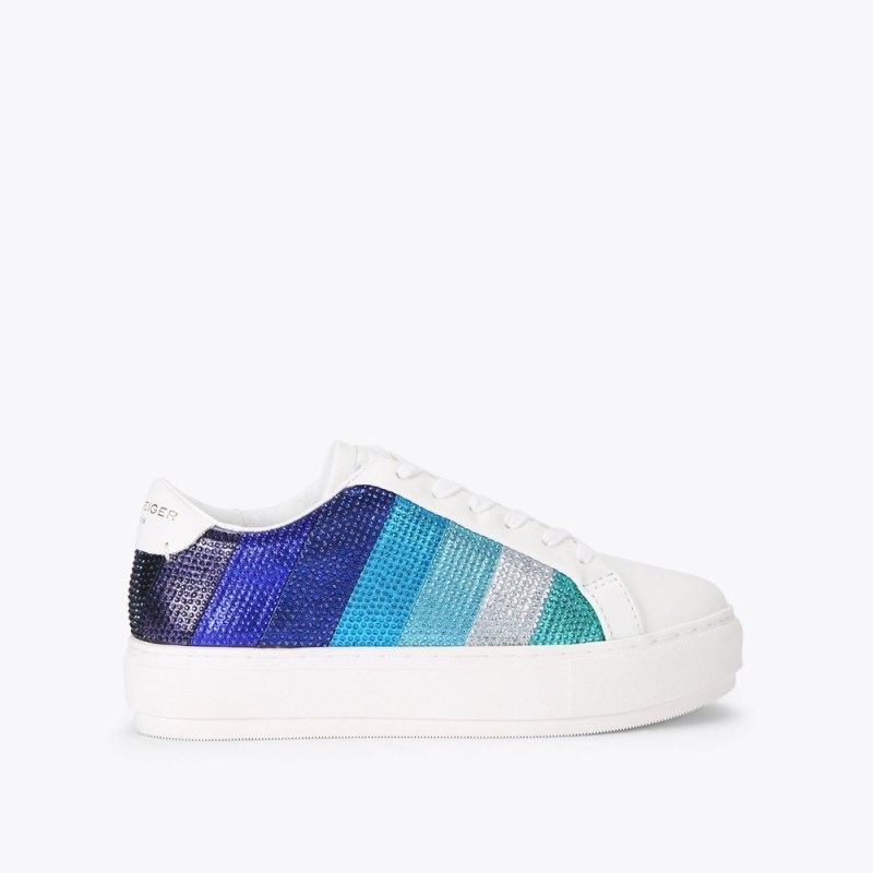 Kurt Geiger London Laney Stripe Crystal Women\'s Trainers Blue | Malaysia WI62-034