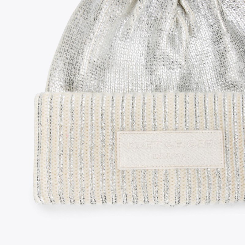 Kurt Geiger London Metallic Rib Women's Beanie Silver | Malaysia PI86-933