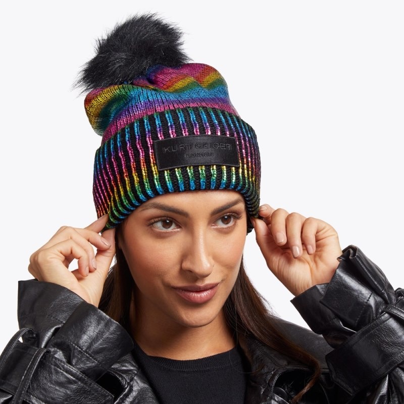 Kurt Geiger London Metallic Rib Women's Beanie Multicolor | Malaysia NI25-368