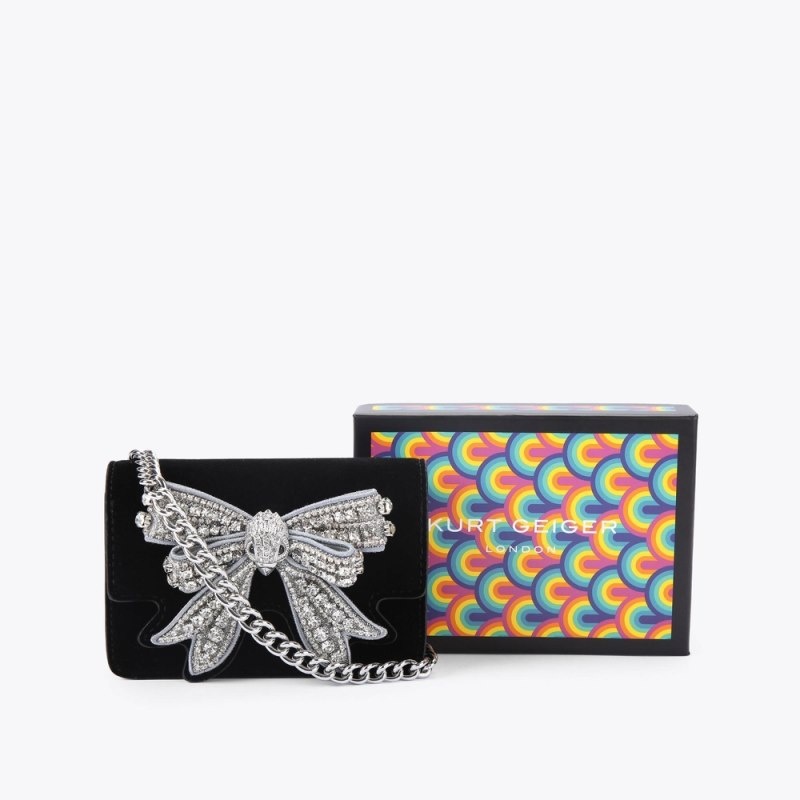 Kurt Geiger London Micro Bow Shoreditch Women's Wallets Black White | Malaysia KT44-935