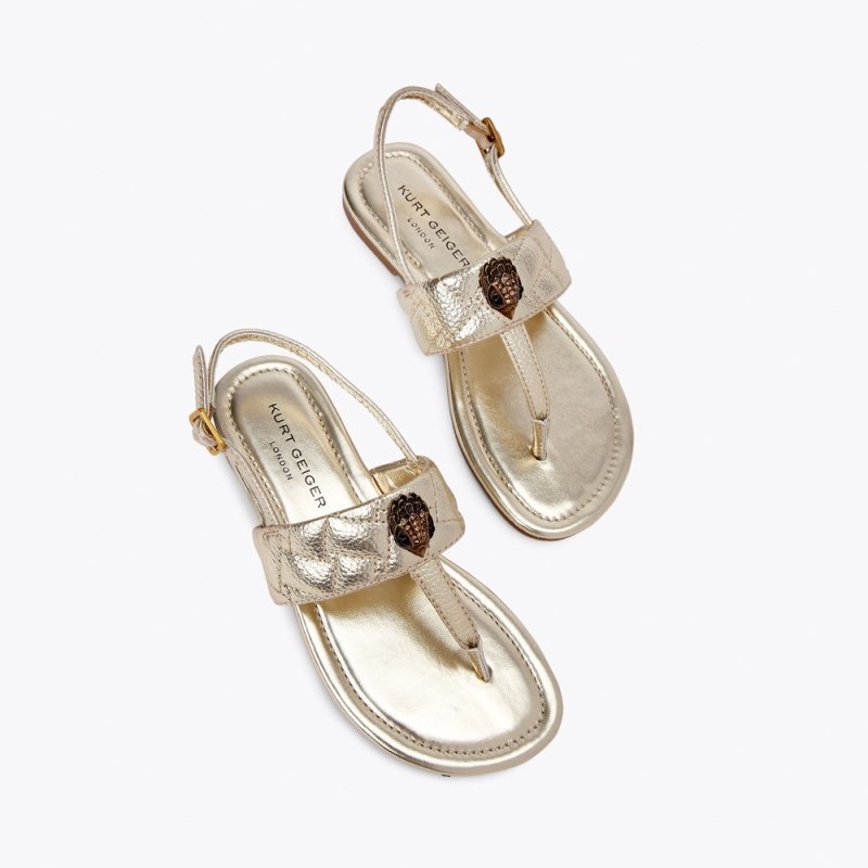 Kurt Geiger London Mini Kensington T-bar Sandal Kids Shoes Gold | Malaysia EO02-450