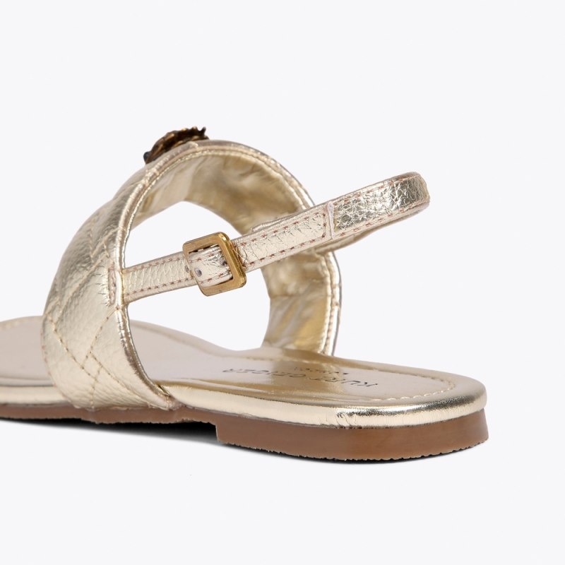 Kurt Geiger London Mini Kensington T-bar Sandal Kids Shoes Gold | Malaysia EO02-450