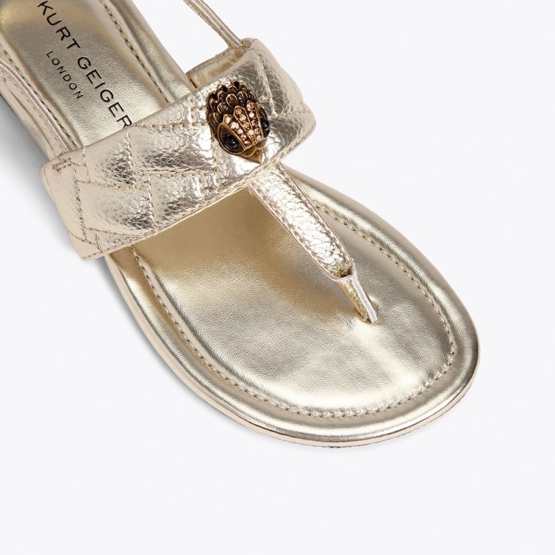 Kurt Geiger London Mini Kensington T-bar Sandal Kids Shoes Gold | Malaysia EO02-450