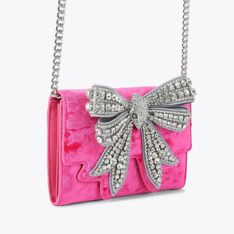 Kurt Geiger London Shoreditch Bow Chain Wallet Women's Crossbody Bags Pink | Malaysia UU92-310