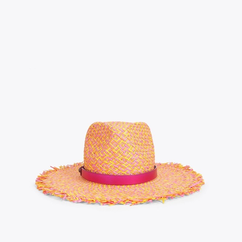 Kurt Geiger London Straw Fringed Fedora Women\'s Hats Pink | Malaysia OP13-262