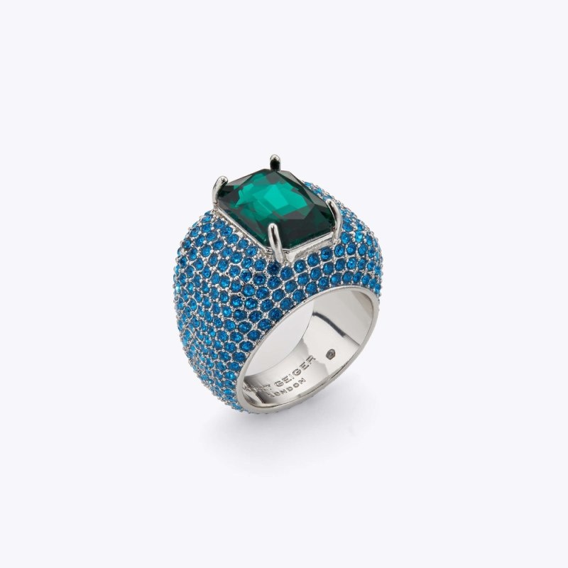 Kurt Geiger London Xl Crystal Pave Ring Women\'s Jewelry Blue | Malaysia NX67-967